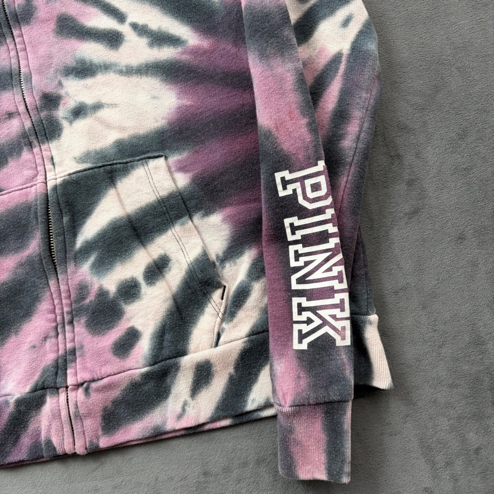 Victoria's Secret PINK Tie Dye Full Zip Hoodie Purple Black White Large - Picture 2 of 6